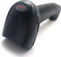 2D handheld barcode scanner with black rugged body and red logo window