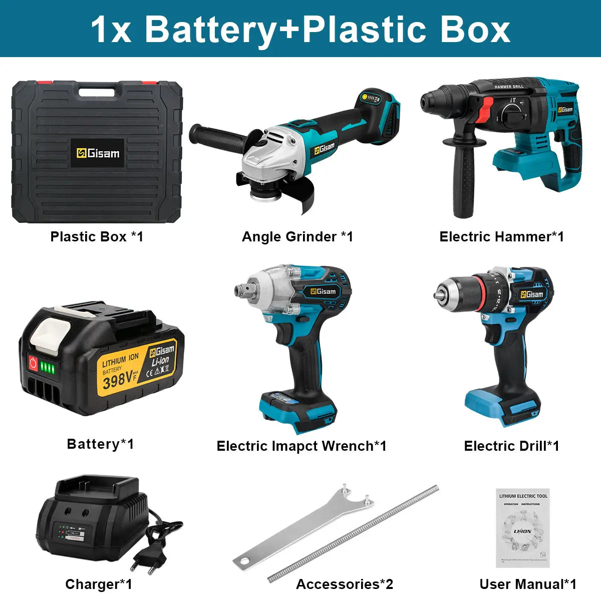 Gisam Brushless Power Tools Sets Electric Impact Wrench Electirc Drill Angle Grinder Electric Hammer For Makita 18v Battery Pins