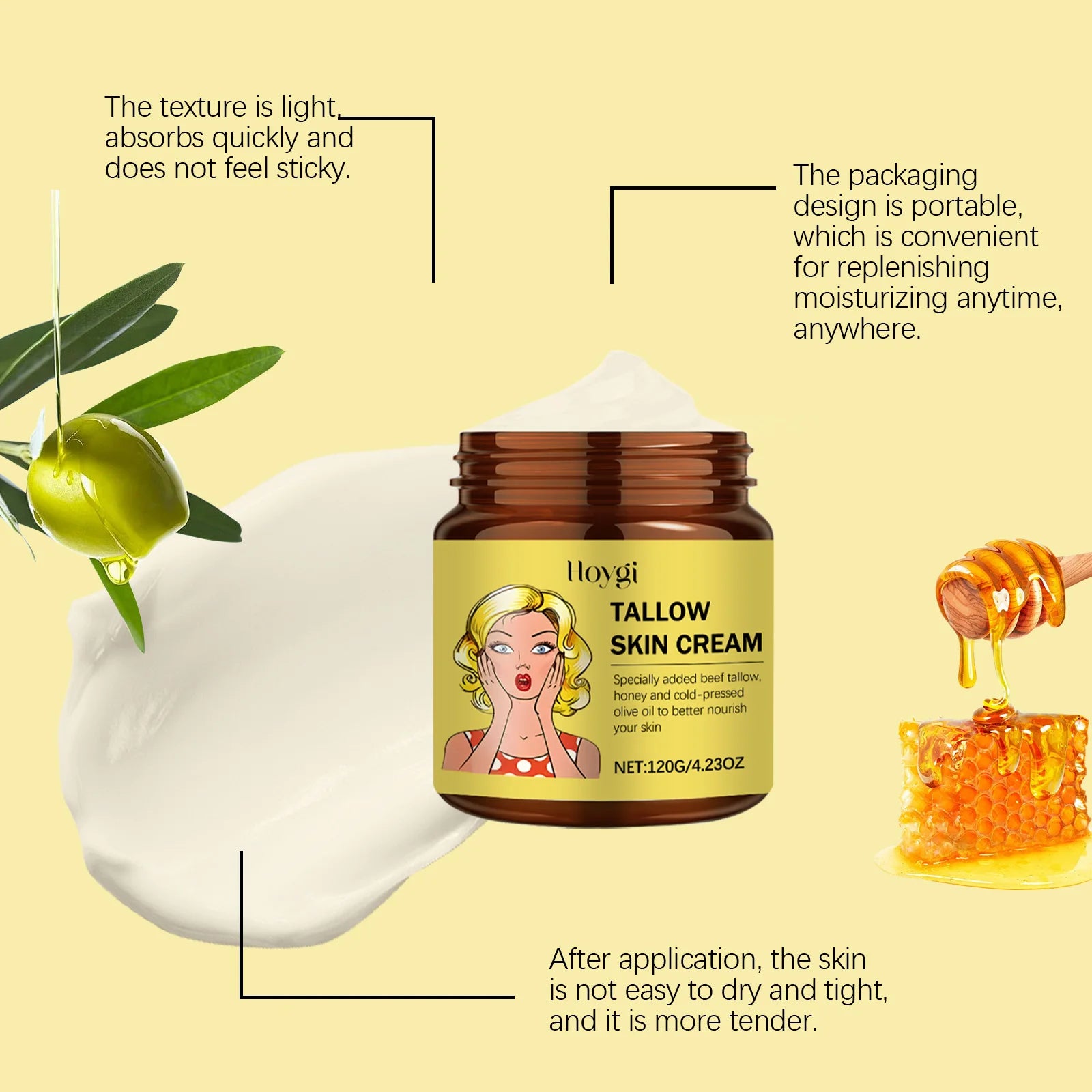Tallow Face Cream Relieve Dryness Tighten Smooth Repair Roughness Soothing Facial Skin Nourishing Moisturizing Beef Tallow Balm