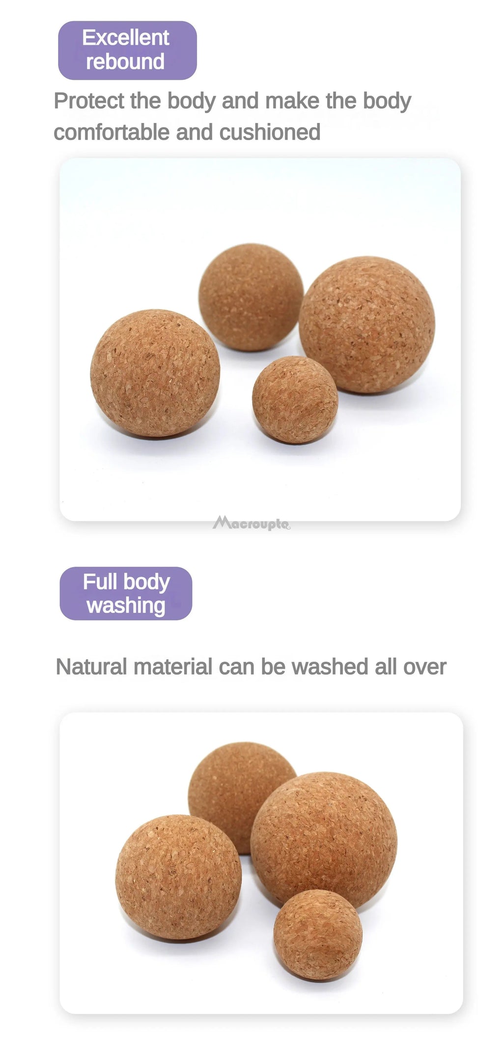 Cork Massage Ball for Deep Tissue Muscle Relief - 5cm, 6cm, 8cm Options Back Massage Instrument Tidesmit