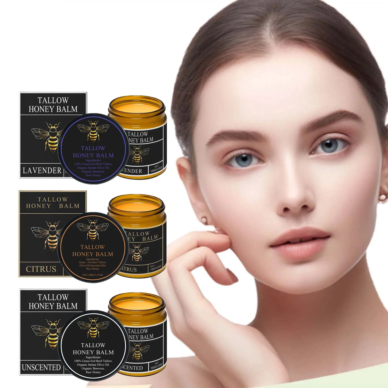 Organic Grass-Fed Beef Tallow Balm With Honey Soothen Nourishing Dry Skin Improves Elasticity Moisturizing Cream For Soft Smooth