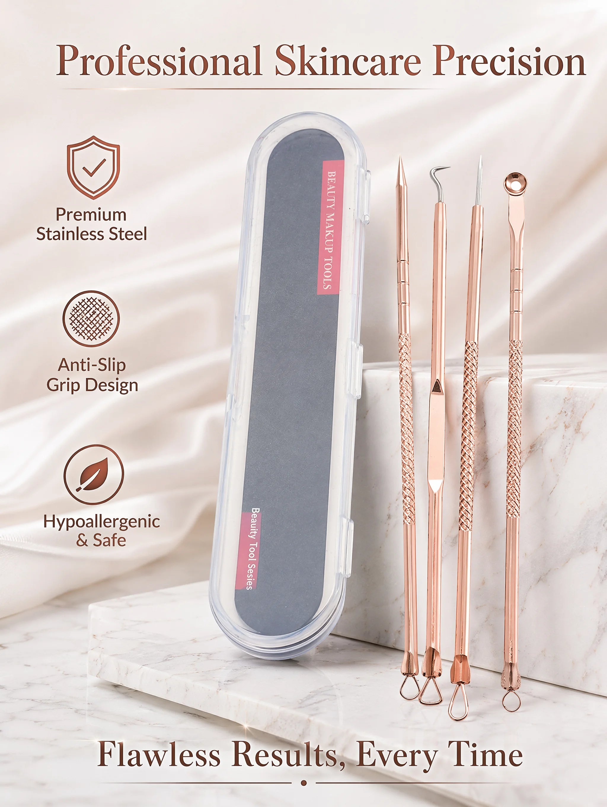 Stainless Steel Acne Needle Set of 8 Pieces, High-Density Blackhead Tweezers, Professional Acne Extraction Needles, Tool for Removing Closed Comedones, Portable Storage Set for Home and Beauty Salon Use