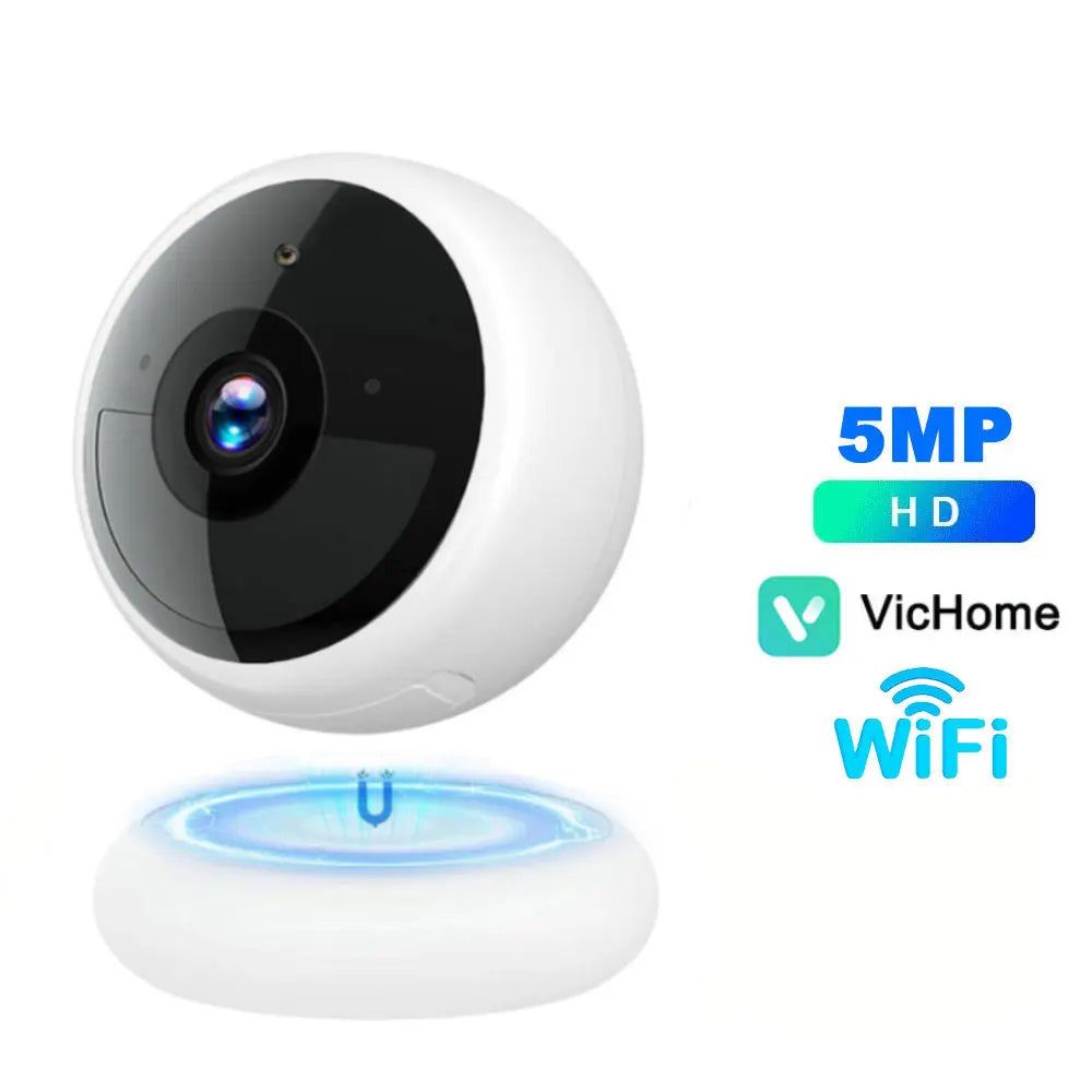 White 5MP HD WiFi security camera with VicHome label and blue status ring