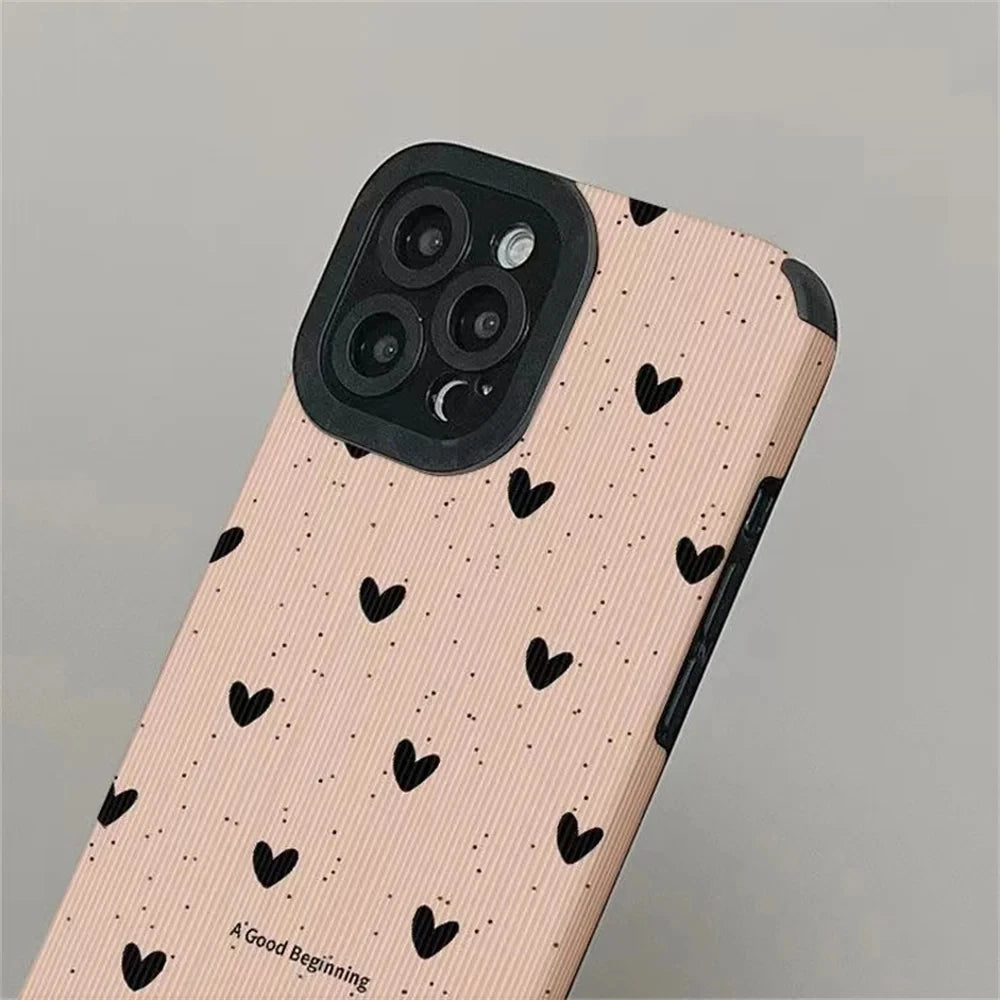 Fashion Little Love Heart Phone Case For iPhone 14 12 15 11 13 16 Pro Max Mini 17 Air Silicone Leather Shockproof Cover