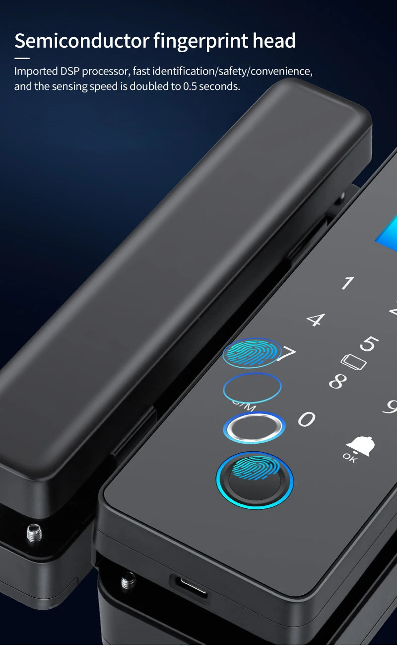 Bluetooth TTLOCK APP Unlock Control Smart Glass Door Lock Electronic Biometric Fingerprint Electric Lock Password 13.56Mhz RFID