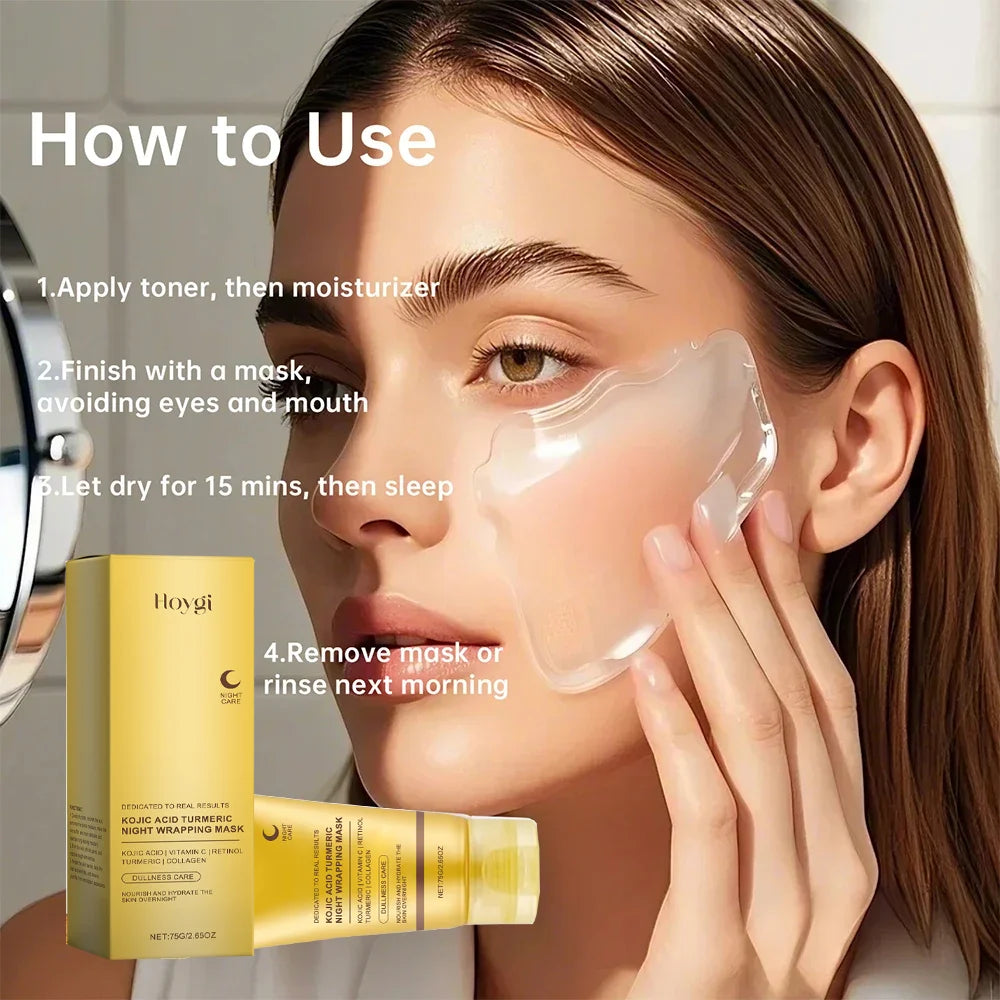 Hoygi Turmeric Collagen Night Wrapping Mask with Kojic Acid & Retinol for anti-wrinkle Korean skin care and firming.