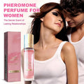 Flirting Pheromone Eau de Parfum for Women. Long-lasting sexy fragrance oil in a slim, clear, pink rectangular bottle.