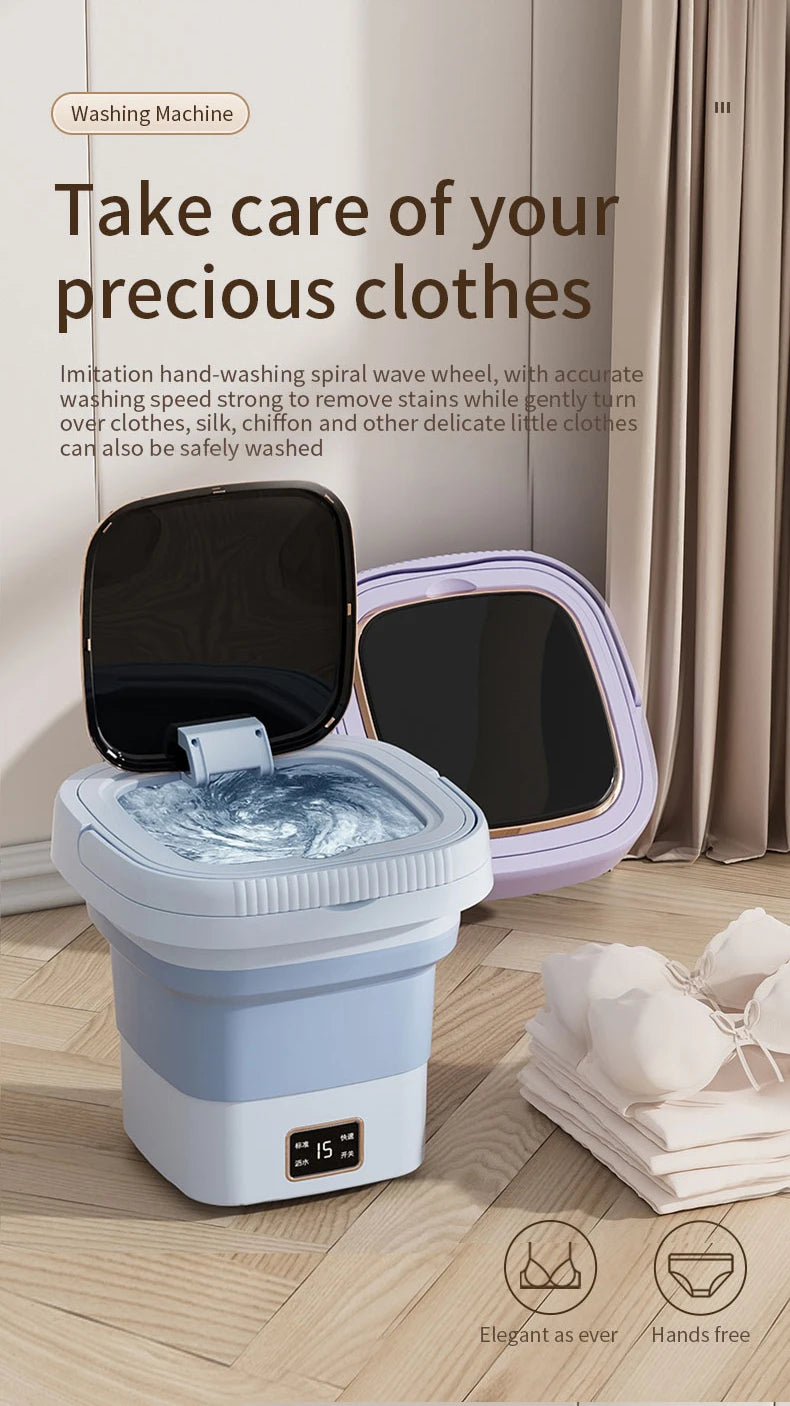Tidesmit 9L foldable portable washing machine with LCD display and spin dryer for underwear and socks, angle 14.