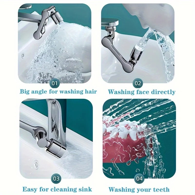 1440° Swivel Bathroom Faucet Nozzle Silvery Suitable for Kitchen Faucet Extender Washbasin Robotic Arm Home Renovation Accessory