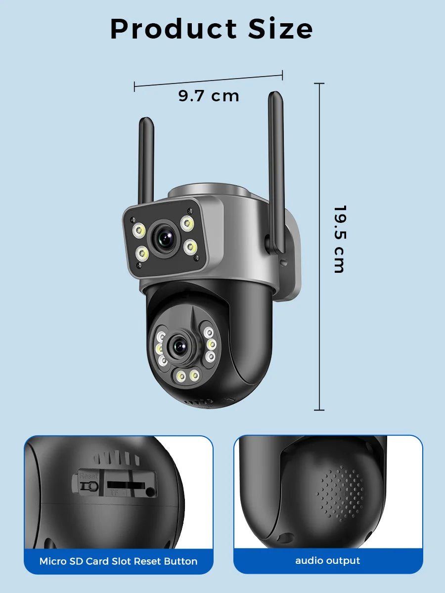 10MP 5K HD WiFi Camera Outdoor 2.4G+5G Dual Band 8MP Dual Lens Dual Screen AI Auto Tracking Security Camera Video Surveillance