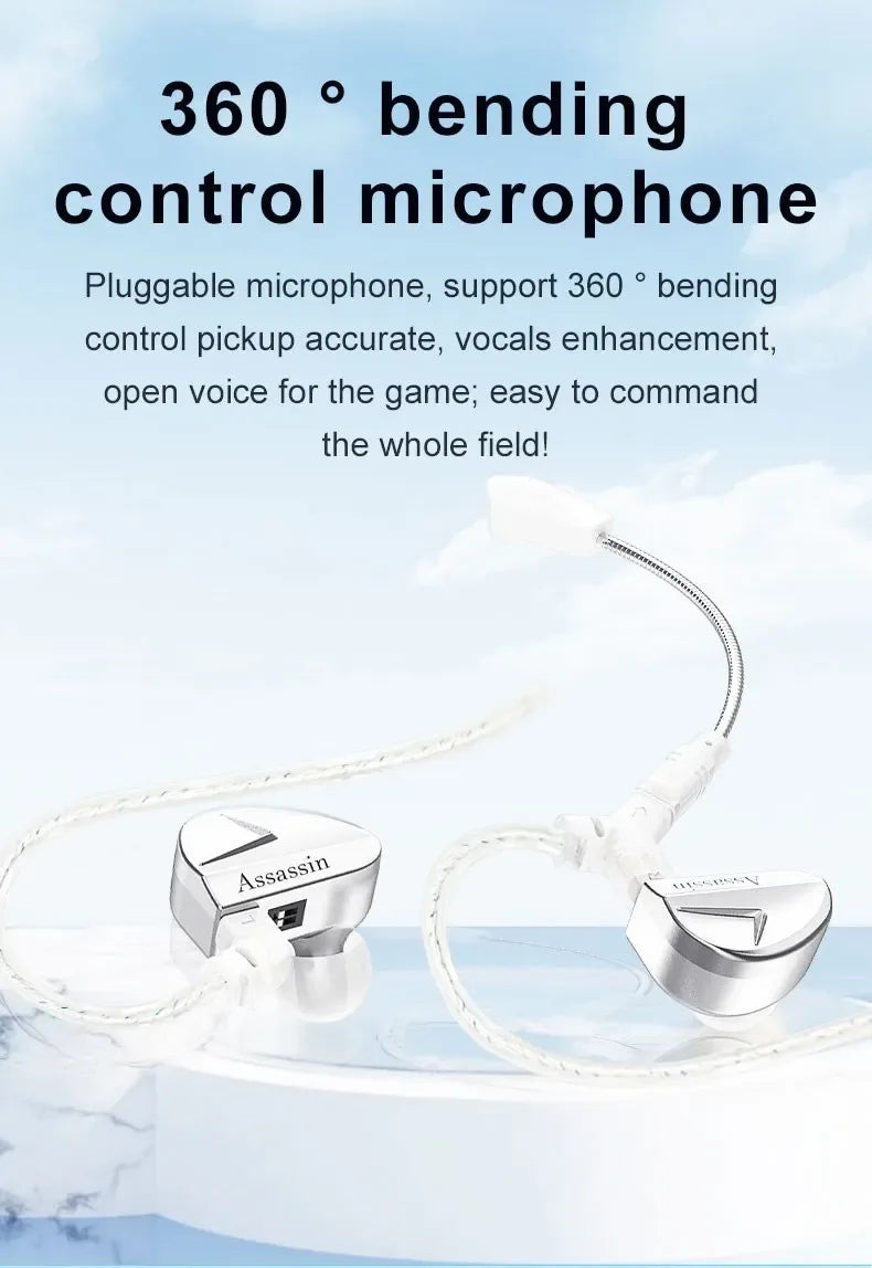 CVJ Assassin Silver in Ear Earphones 1BA+1DD+1Vibrate Game Mode HIFI Microphone Hybrid Tuning Switch Wired Earbuds IEM Headphone Tidesmit