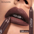 Pecolovers creamy matte lip liner lipstick in deep brown for plump, defined lips with a smooth, velvety finish.