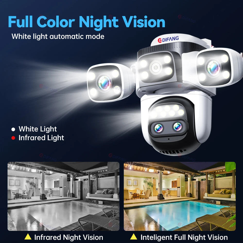 10K Outdoor 10X Optics Zoom WiFi6 Camera 20MP Three screen Four Len PTZ Automatic Tracking 6K Dual Lens Waterproof Security CCTV
