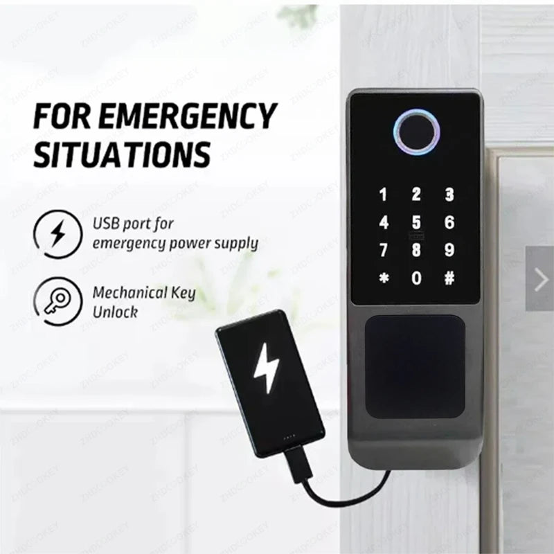 Tuya WiFi Double Side Fingerprint Door Lock IP66 Waterproof Passcode RFID Card Remote App Smart Lock For Outdoor Courtyard Gate