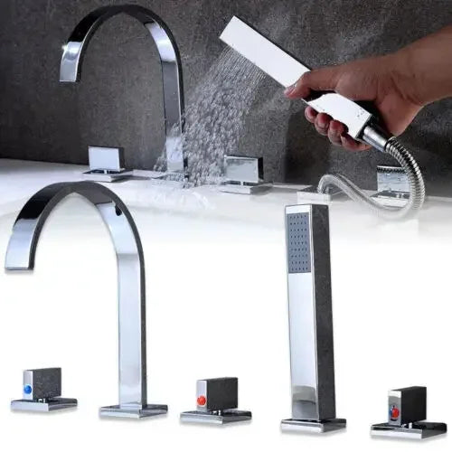 5 Hole Bath Faucet Kit Waterfall Bath Tap 5 Hole Set, Bath Mixer Tap with Hand Shower, Bath Mixer Tap for Bathtubs