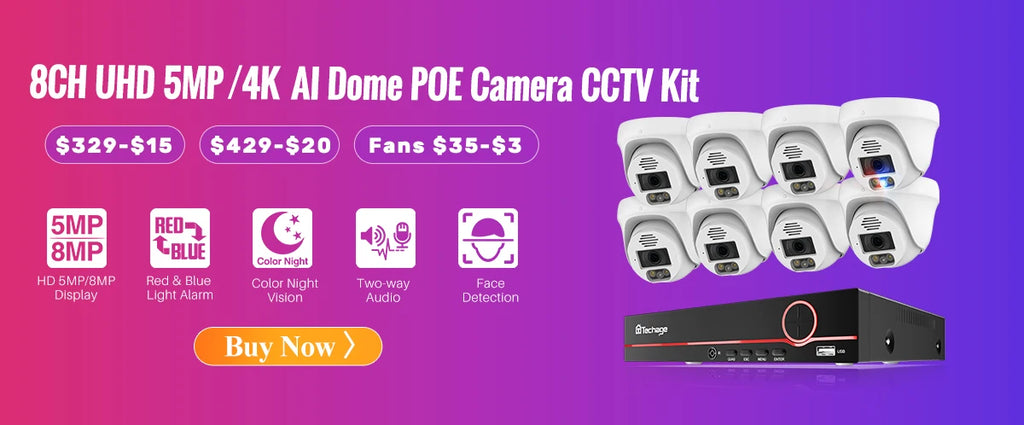 Techage UHD 4K 8MP 5MP Security POE Camera Smart AI Human Detect Outdoor Two-way Audio IP Camera CCTV Surveillance Color Night
