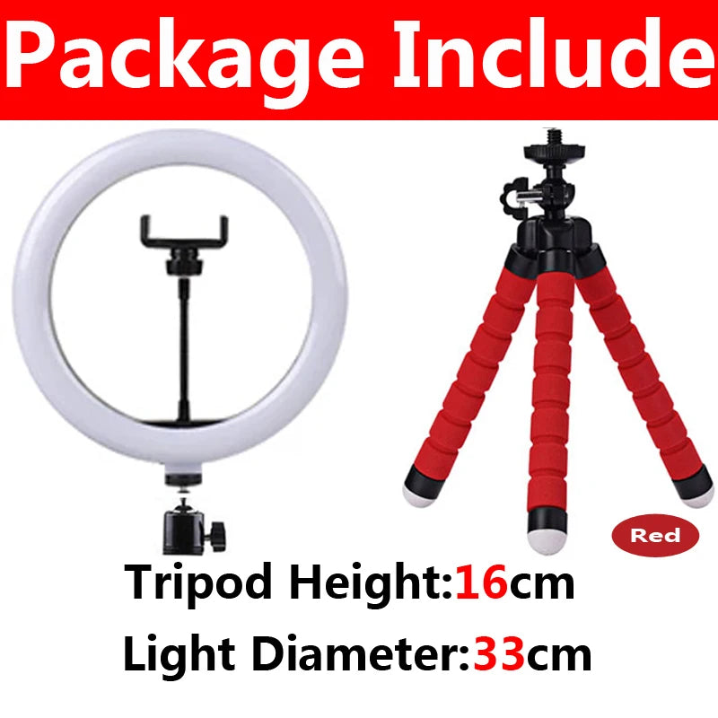 12-Inch LED Ring Light with Adjustable Tripod Stand for Content Creators A-33cm Red Tidesmit