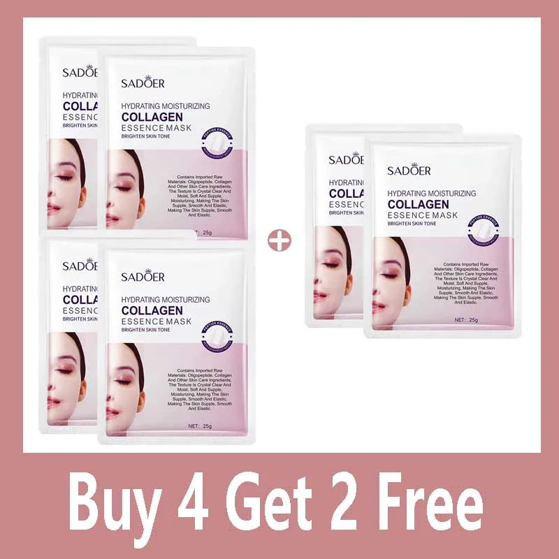 Collagen essence facial mask packs, four plus two free, with SADOË branding