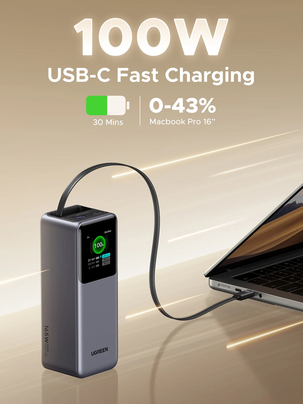 165W Portable Charger 20000mAh - Fast USB-C PD Power Delivery Tidesmit