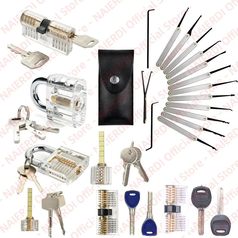NAIERDI Transparent Practice Lock Tool Set Multifunctional Training Padlock Kit Steel Hand Tools Hardware Repair Tools