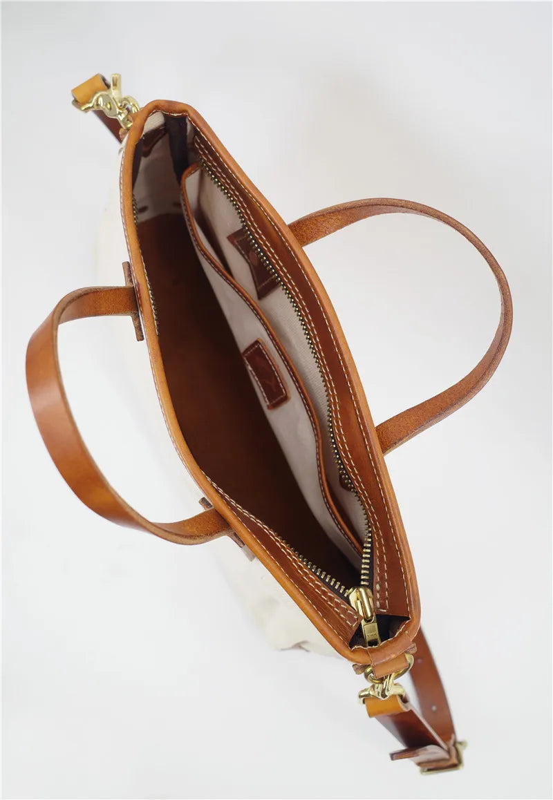 Simple designer handmade thick canvas cow leather men women's handbags outdoor daily work travel large-capacity messenger bag