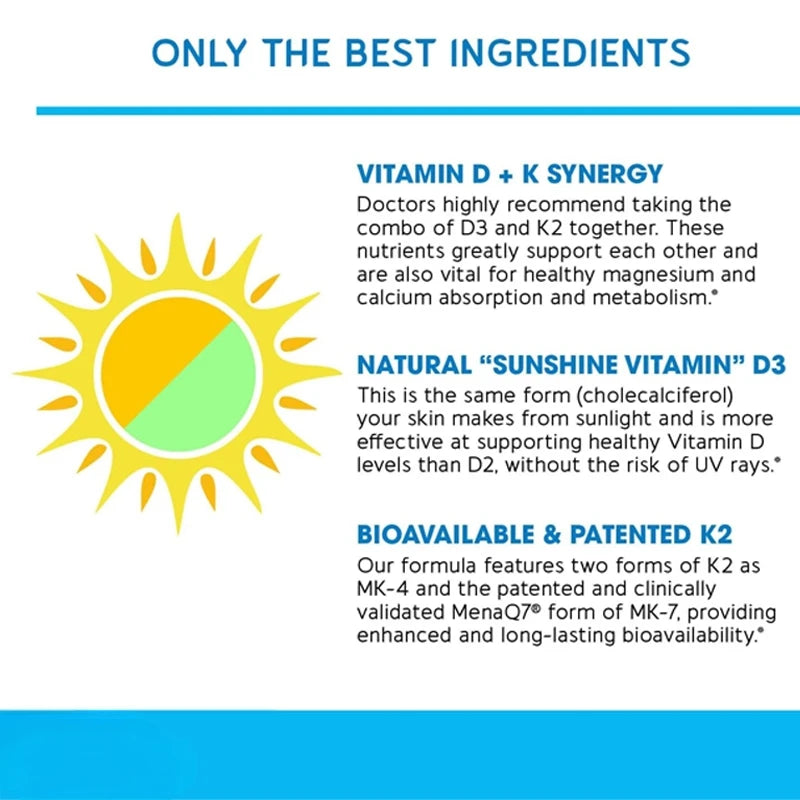 Vitamin D3 K2 60 Capsules ( And 200mcg) Three In One Composite Support, Suitable For Teeth, Heart, And Immune System