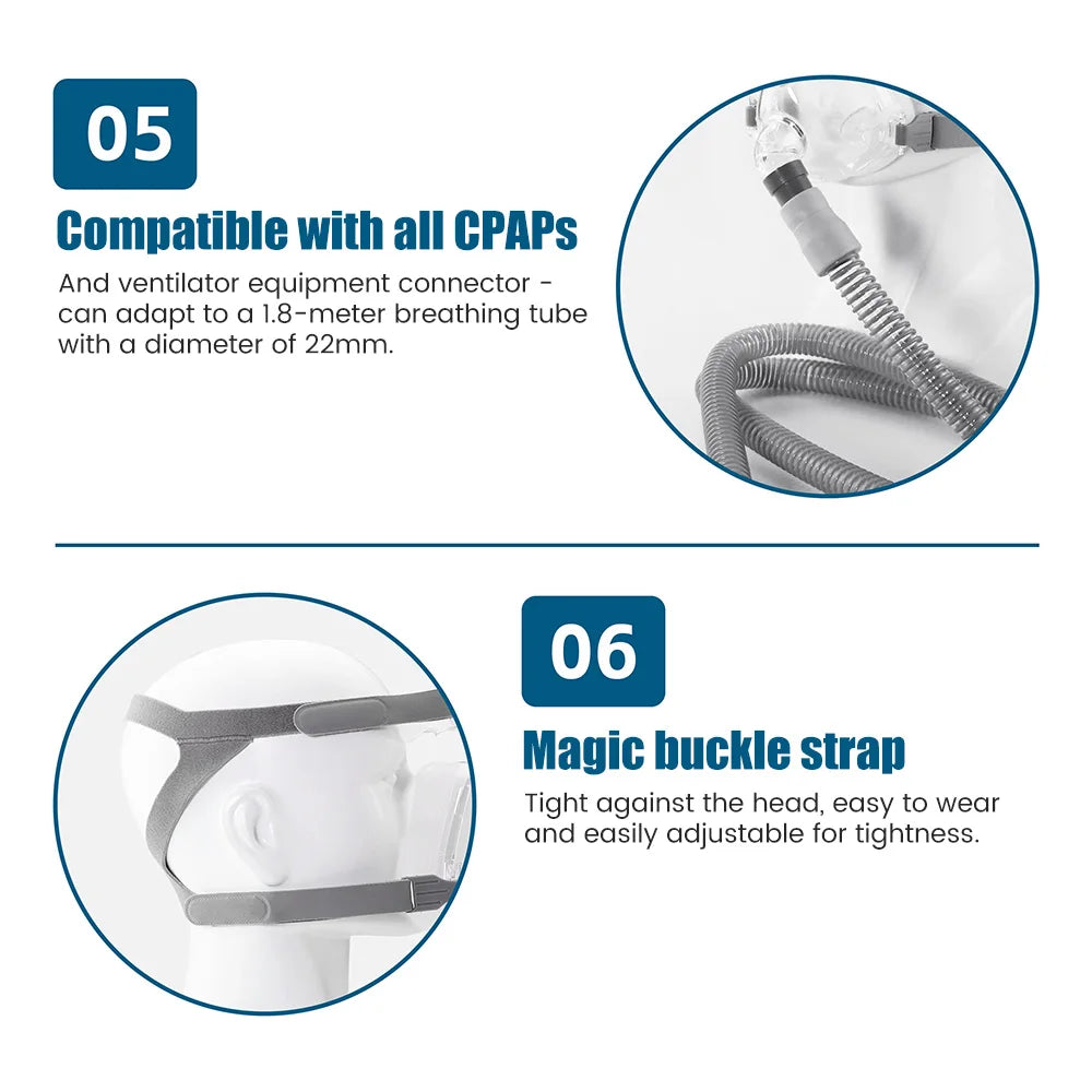 CPAP Full Face Mask Auto CPAP BiPAP With Headgear Headband Use for Cushion Travel Sleep Aid Anti Apnea Snoring Medical Air Breat
