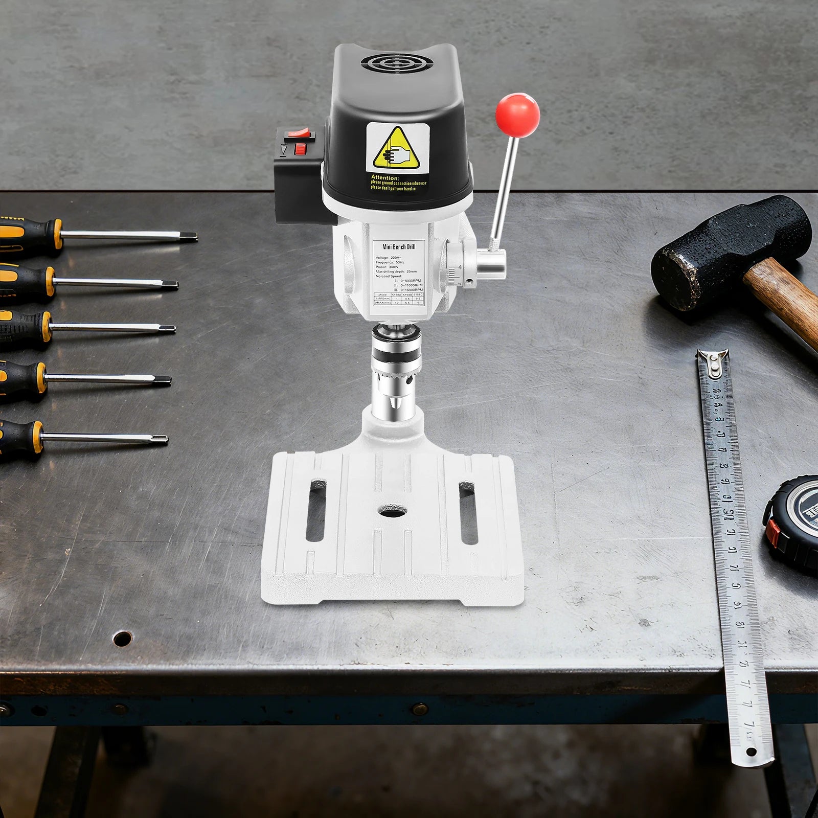 340W 220V Mini Bench Drill Press Corded Mini Table Drill,3 Adjustable Speed Benchtop Drill Press for DIY Creation Woodworking Metal Drilling