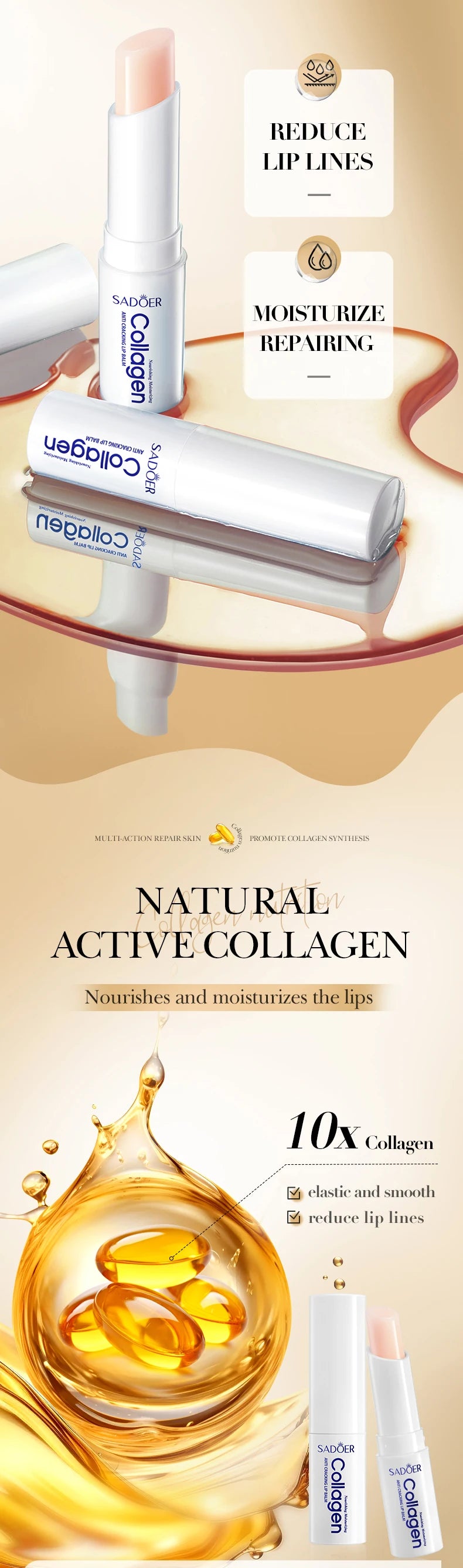 Moisturizing Lip Balm for Dry Lips - Hydrating Collagen Treatment Stick Lip Care Tidesmit