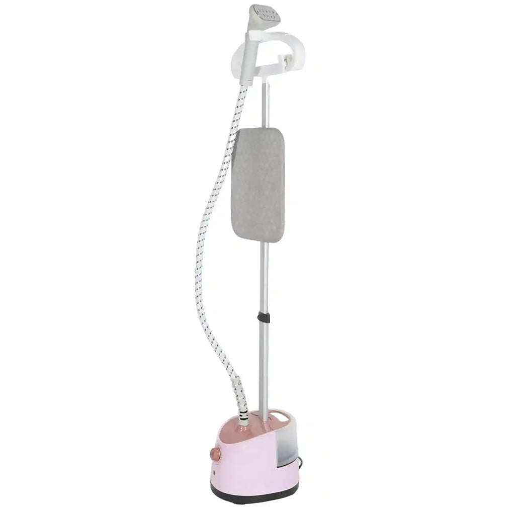 Tidesmit light pink standing garment steamer featuring versatile flat and hanging ironing modes for laundry care