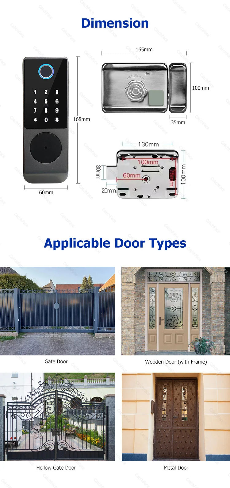 TTLock WIFI Version Double Side Fingerprint Waterproof Outdoor Gate Passcode Rfid Card Keyless Smart Door Lock