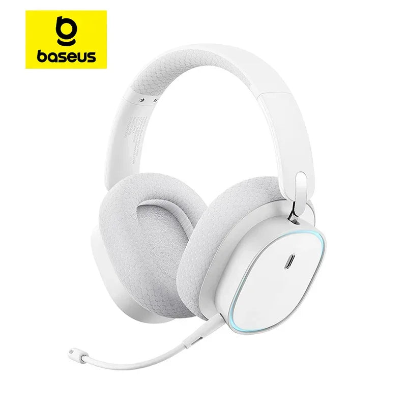 Baseus GH02 Gaming Wireless Headphone with Mic Over-Ear Headphones Bluetooth 5.3 40mm Driver 2.4G/Wireless/Cable RGB Headsets White Tidesmit