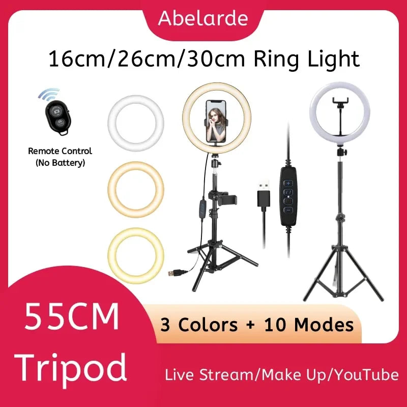 LED Ring Light With Tripod Stand - Dimmable Video Lamp for Content Creation Tidesmit