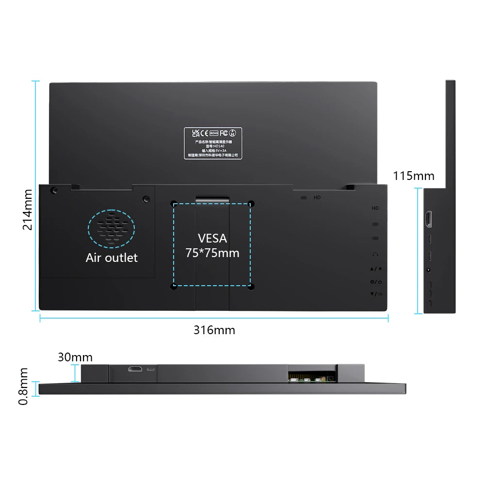 14 inch Monitor for Raspberry Pi 5 4 3 Touchscreen 1920x1200 16:10 Display HDMI USB Interface for Computer Program Monitors