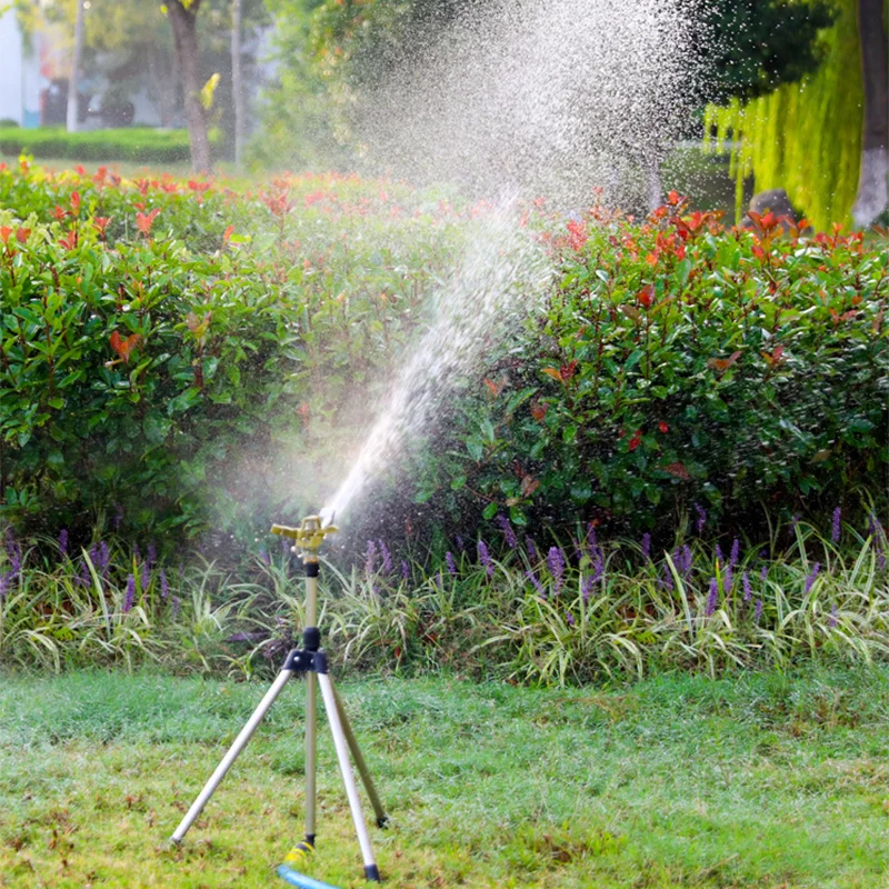 360° Rotating Tripod Sprinkler, Zinc Alloy Adjustable Automatic Water Sprinkler for Lawn Garden Vegetable Irrigation