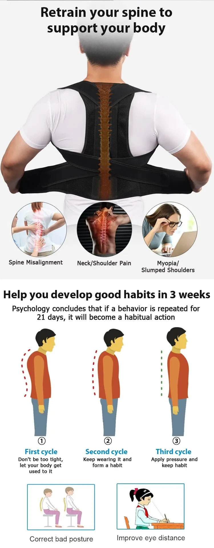 Back Posture Corrector Brace for Spine Support and Pain Relief Back Massage Instrument Tidesmit
