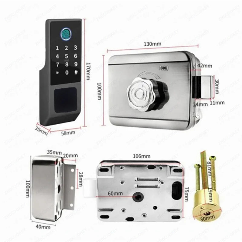 Waterproof Tuya Wifi Smart Lock Fingerprint RFID Card Passcode APP Remote Control TTLock Bluetooth Entry Electronic Rim Lock