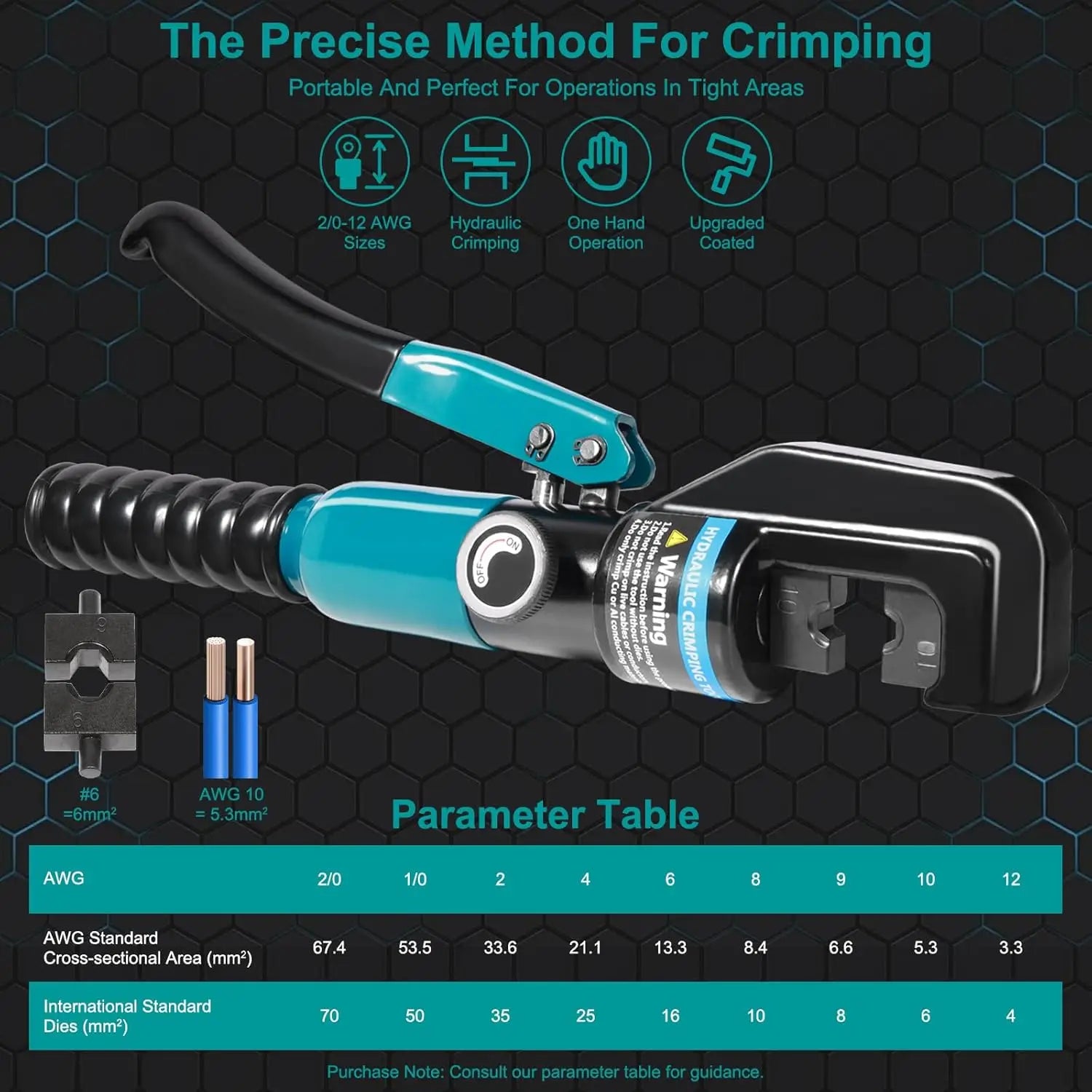 Professional 10-Ton Hydraulic Crimping Tool Kit with 9 Dies, for Battery Terminals & 16/10/8/6/4/25/35/50/70mm² Cable