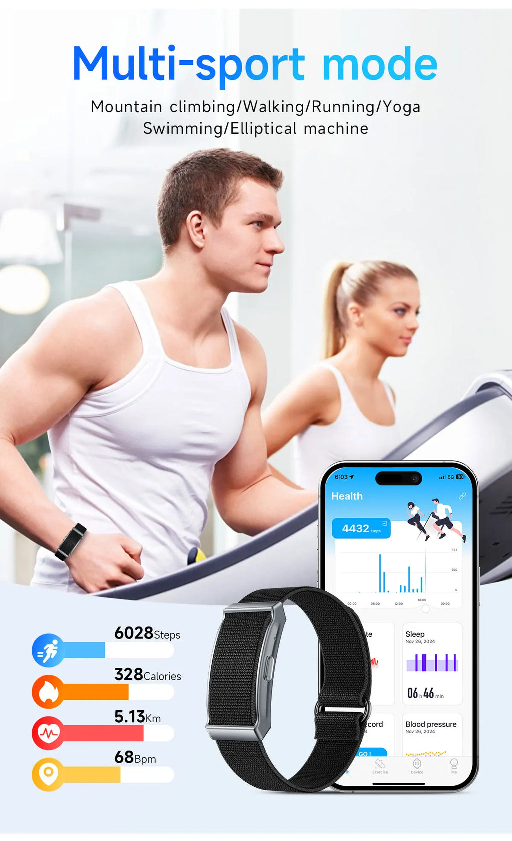 Sport Smart Fitness Tracker Bracelet Global Version Sleep Monitor Heart Rate Pedometer Call Reminder Smartwatch Band Men Women