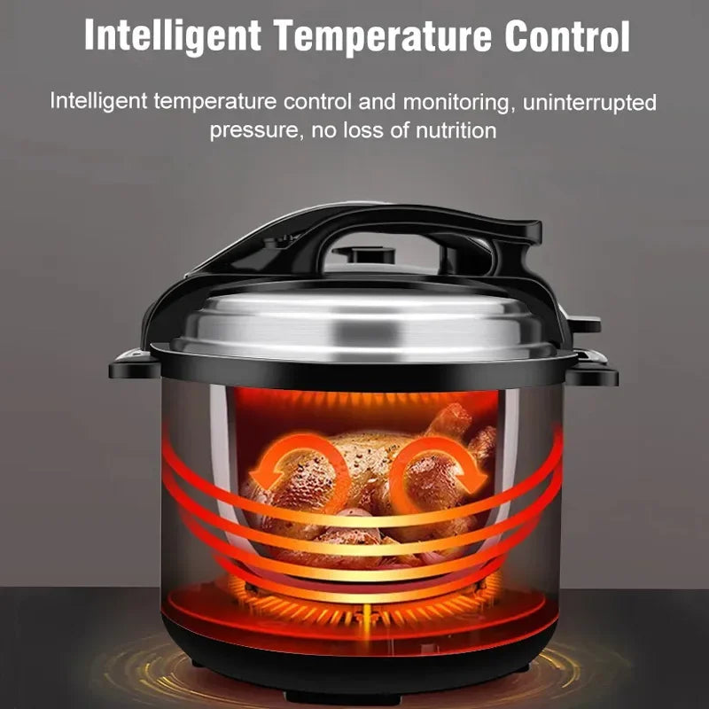 Electric pressure cooker heating rings illustration with red glow under the lid