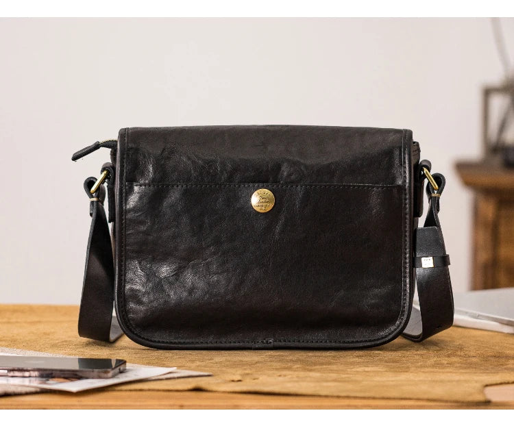 vintage designer handmade high-quality genuine leather men's messenger bag Outdoor casual cow leather work black shoulder bag