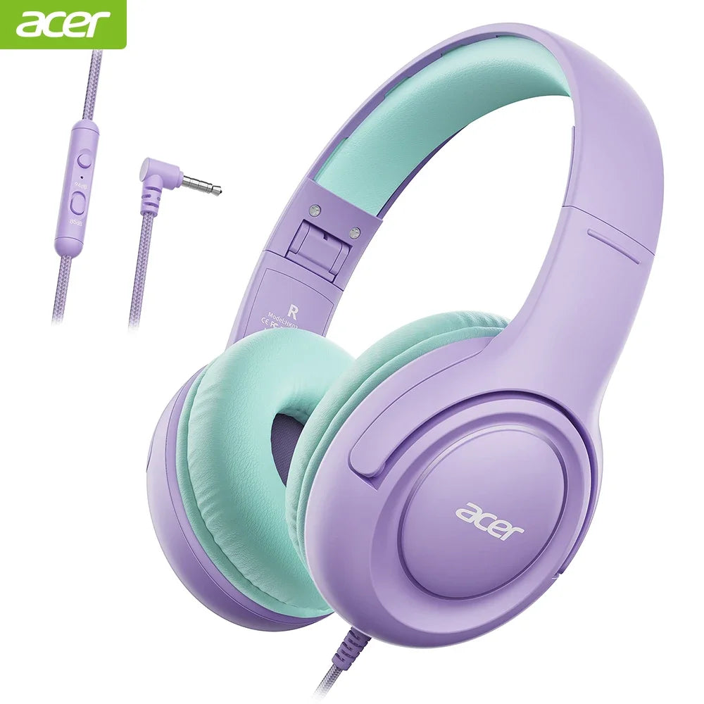 Kids Wired Headphones with Volume Limiting – Foldable Stereo Audio PurpleGreen Tidesmit