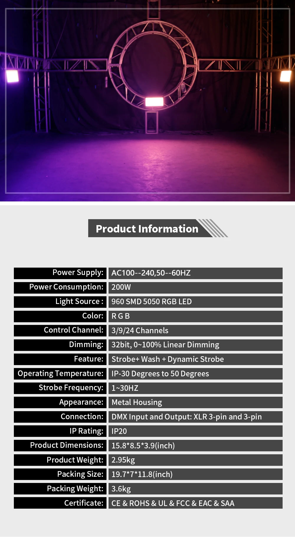SHEHDS 2/4Pcs LED 200W RGB Marquee Strobe Light 960 SMD 5050 RGB LED For DJ Disco Wedding Nightclub
