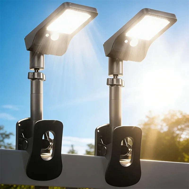 2-Pack Clip-On 60LED Solar Lights, 2 Adjustable Installation Modes, Solar Powered No Wiring Needed, 1500Mah Battery, Motion Sensor Auto On, for Yard, Fence, Balcony, Railing & Garage Lighting, Perfect Gift for Housewarming &