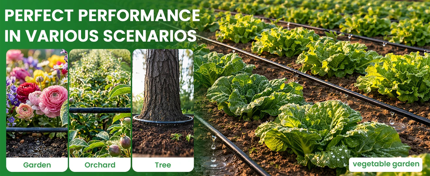 1/4" Irrigation Dripline Tubing 100Ft Roll 6" Emitter Spacing 0.5 GPH Emitters Built-In Drip Irrigation Line with 1/4" Fittings
