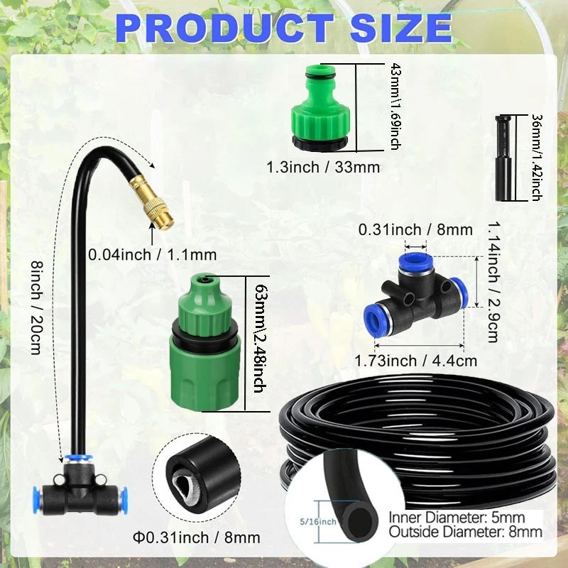 Drip Irrigation Kit, 360-Degree Bending Dropper, for Misting System Copper Nozzle Garden Plant Lawn Patio