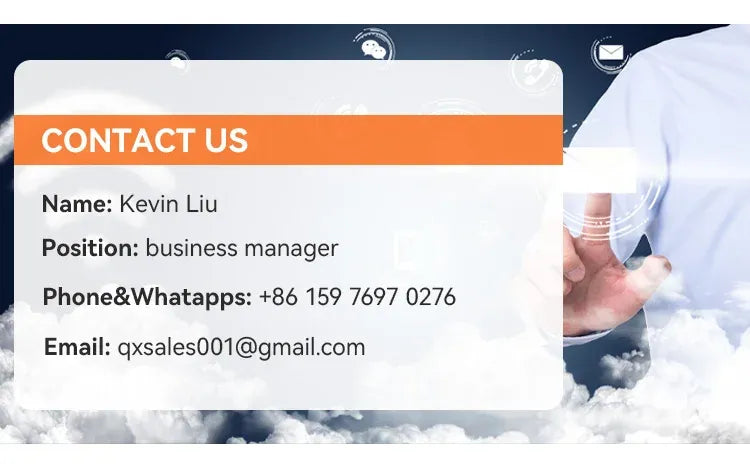 Contact-us form with name, position, email, and person holding a phone