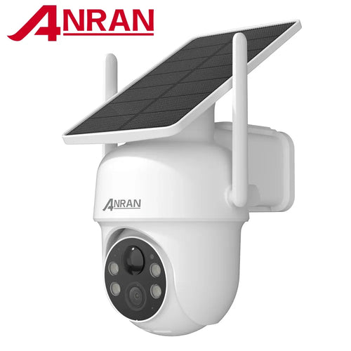 White outdoor solar security camera with rotating lens and dual antennas