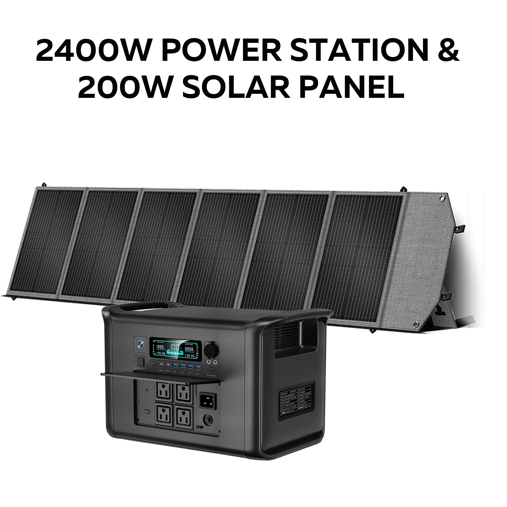 CTOLITY AP2000 2400W Portable Solar Generator Kit with Solar Panel 200W 2048Wh LiFePO4 Battery Power Station, AC Outlet, and Pure Sine Wave Emergency Power Supply for Camping Outdoor and RV Use