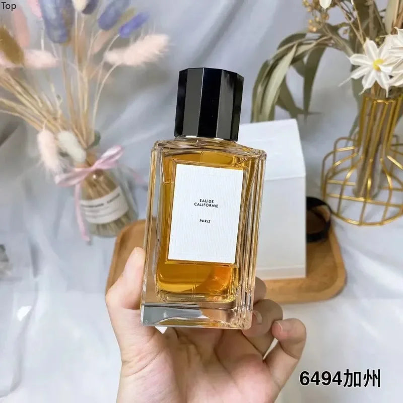 Eau de Californie Paris unisex EDP perfume in rectangular glass bottle with black cap. Long-lasting luxury fragrance.